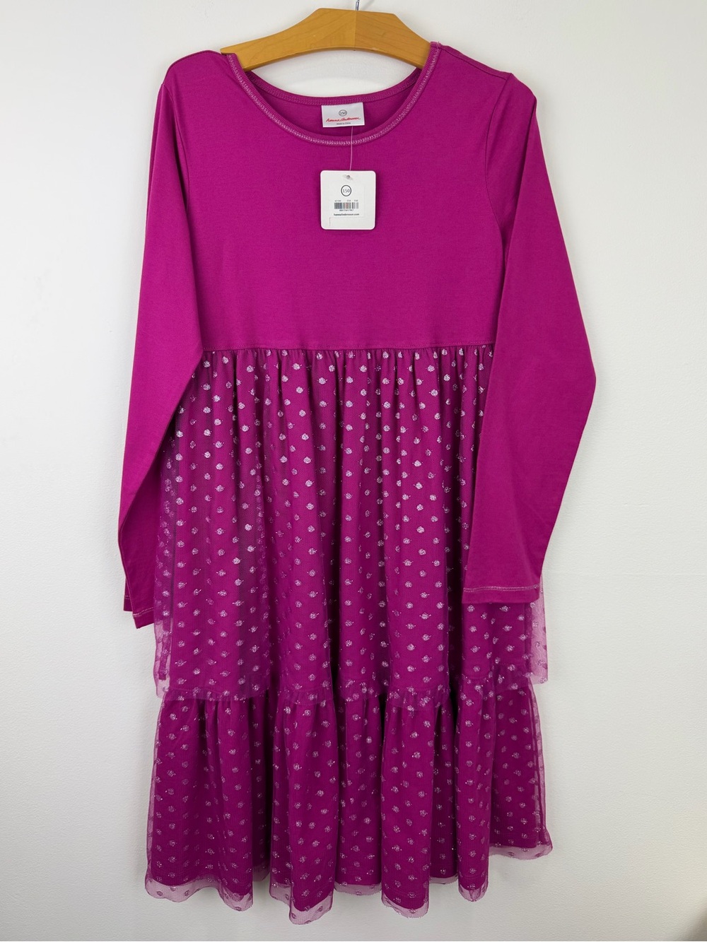 Hanna Andersson Girls Magenta Metallic Tulle Tiered Dress NWT US 12